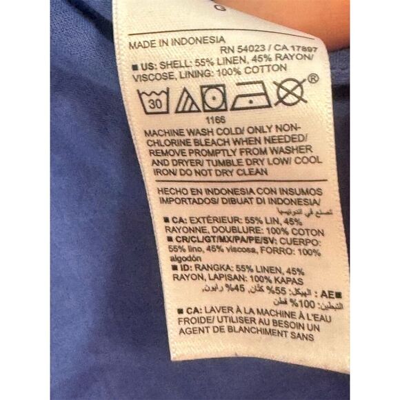 Old Navy Linen Blend Wrap Dress Blue White Stripe Puff Sleeve Size Large Lined - Picture 6 of 7